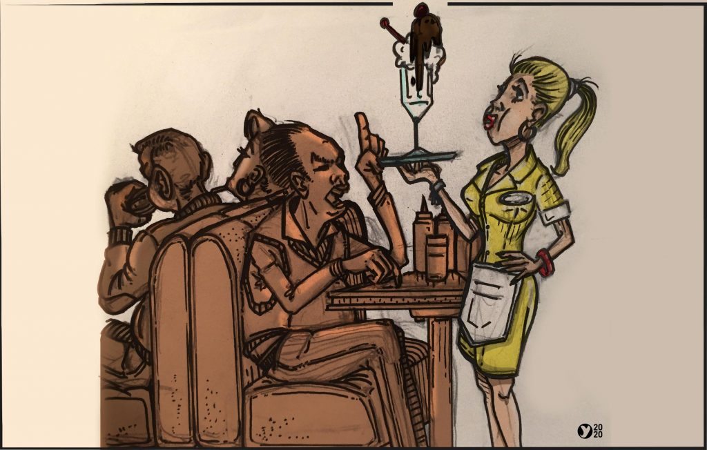Illustration serveuse dinner americain
